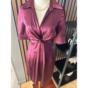 BCBGMaxAzria Silk Dress A-Line Burgundy Merlot Size 2 Wrap Tie Waist Bow Lined